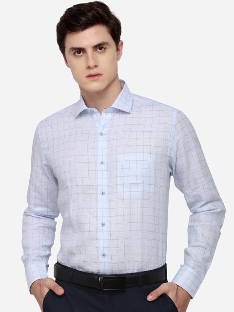 JADE BLUE Men Blue Regular Fit Checked Linen Formal Shirt