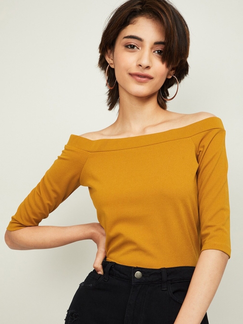 Ginger by Lifestyle Women Mustard Solid Bardot Top