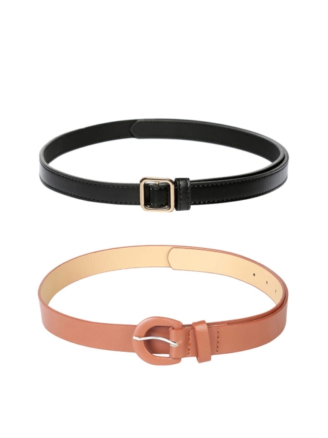 CRUSSET Women Pack of 2 Solid Belts, Black