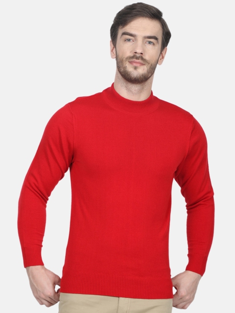 Monte Carlo Men Red Solid Woolen Pullover Sweater