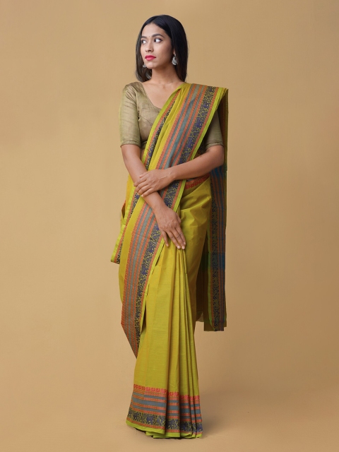 Unnati Silks Green Solid Pure Kanchi Cotton Handloom Saree