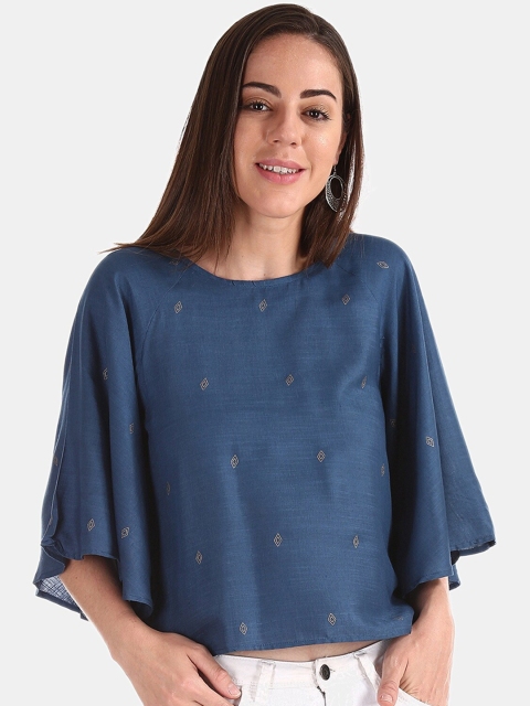 Bronz Women Teal Blue Printed Top