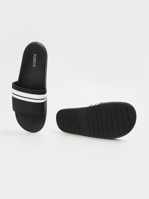 Forca Men Black & White Striped Sliders