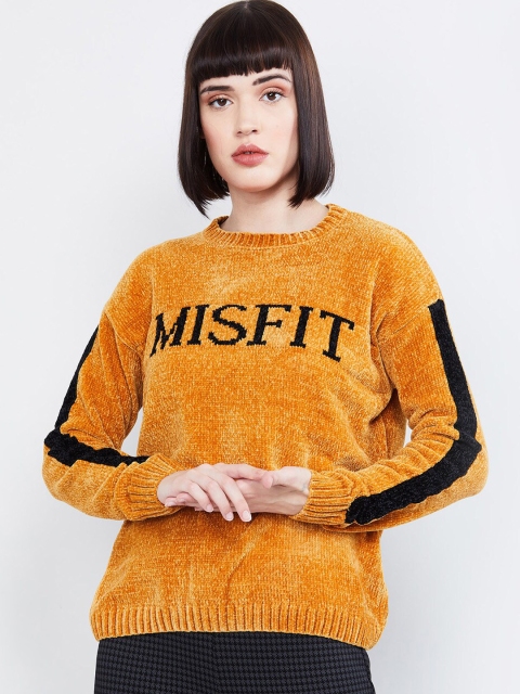 max Women Mustard Yellow Self-Design Pullover