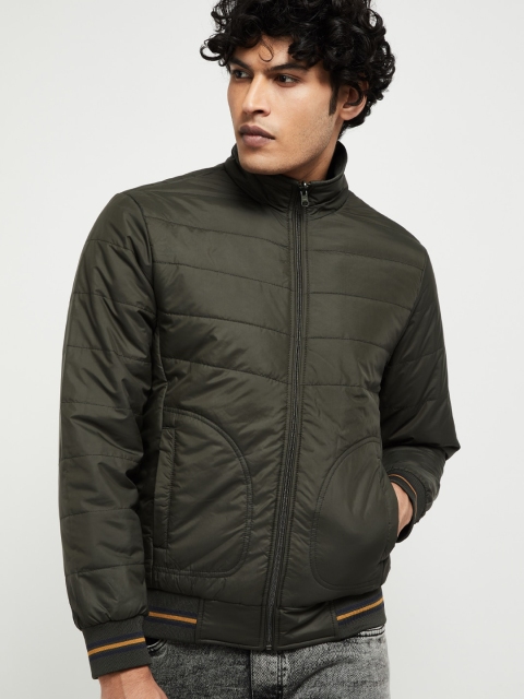 max Men Olive Green & Yellow Solid Reversible Bomber