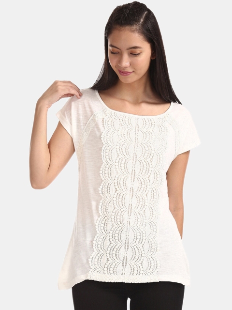 Cherokee Women Off-White Self Design Pure Cotton Top