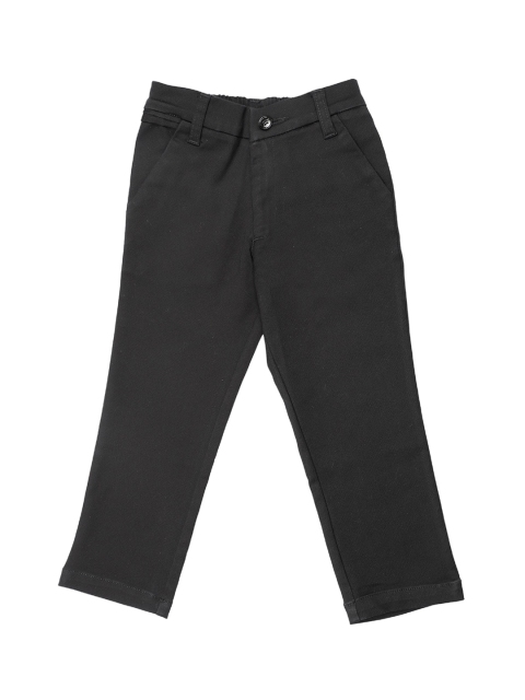 Actuel Boys Black Regular Fit Solid Regular Trousers
