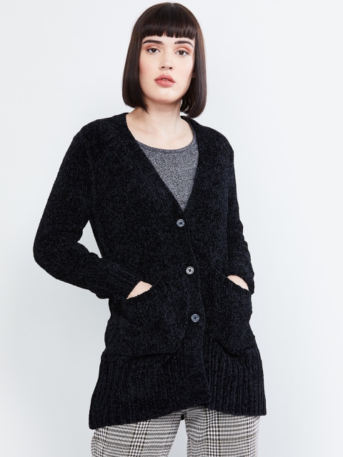 max Women Grey Solid Cardigan