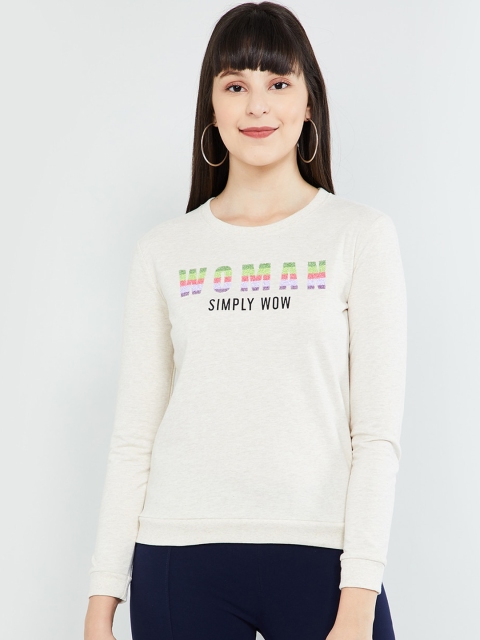 max Women Beige Printed Sweatshirt