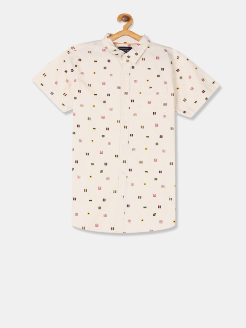 Cherokee Boys Cream-Coloured & Red Regular Fit Printed Casual Shirt
