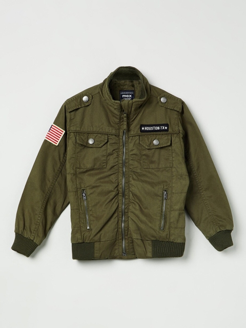 max Boys Olive Green Solid Bomber