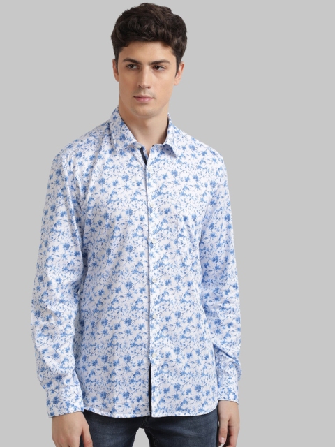 Parx Men White & Blue Slim Fit Printed Casual Shirt
