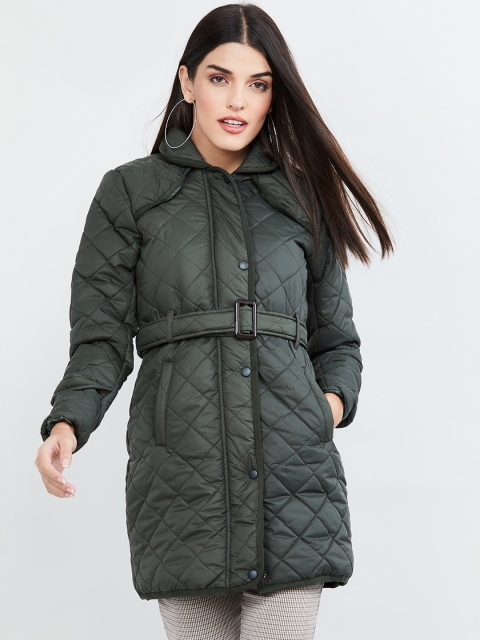 max Women Olive Green Solid Puffer Jacket