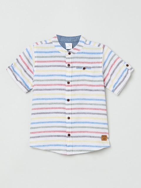 max Boys White & Multicoloured Regular Fit Striped Casual Shirt