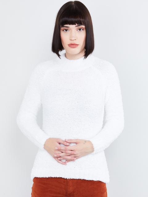 max Women White Solid Pullover Sweater