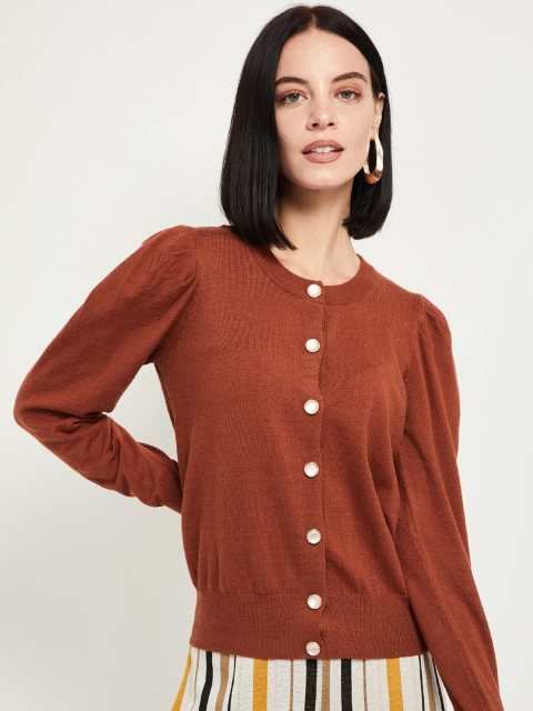max Women Brown Solid Cardigan