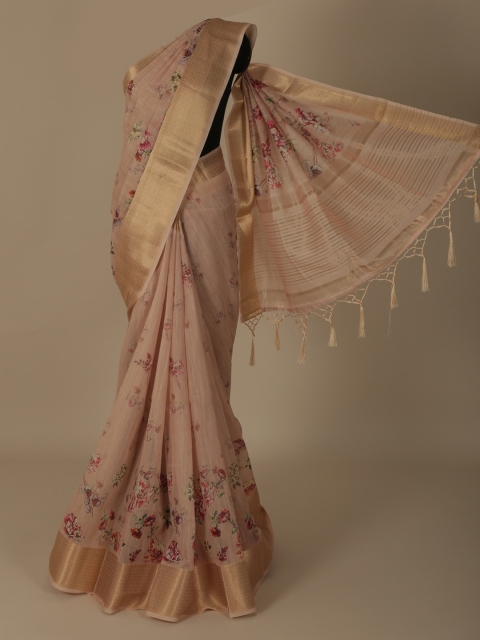 Pothys Cream-Coloured Woven Design Linen Blend Saree