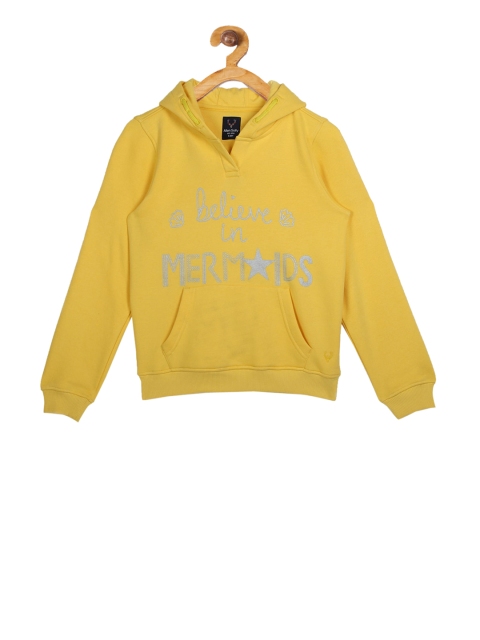 Allen Solly Junior Boys Yellow & Grey Printed Hooded Sweatshirt