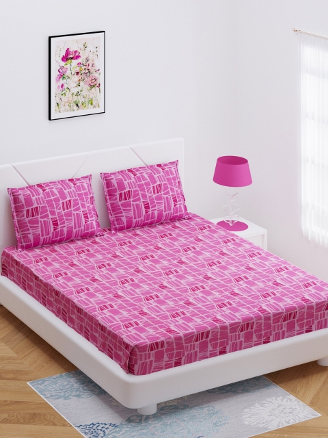 BOMBAY DYEING Pink Printed Double Bedsheet With 2 Pillow Covers