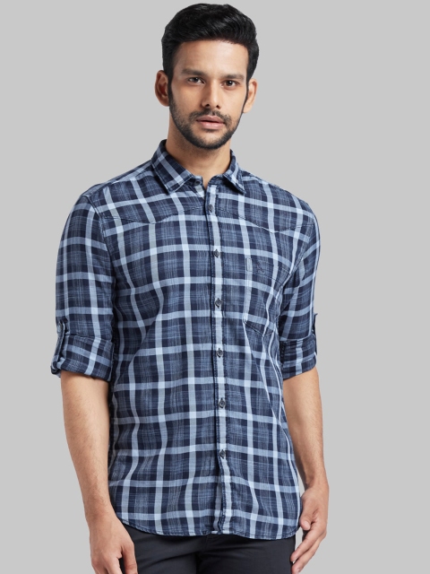 Parx Men Blue Slim Fit Checked Casual Shirt