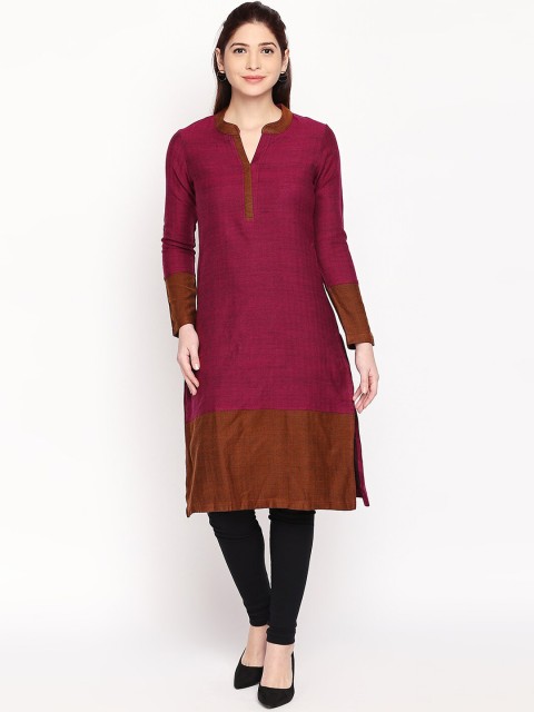 RANGMANCH BY PANTALOONS Women Maroon & Brown Colourblocked Straight Kurta