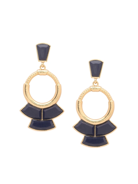 Globus Gold-Plated & Black Zircon Studded Geometric Drop Earrings