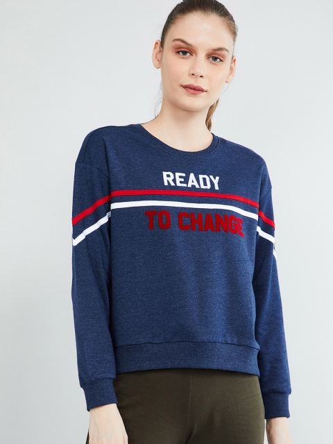 max Women Navy Blue Printed Sweatshirt