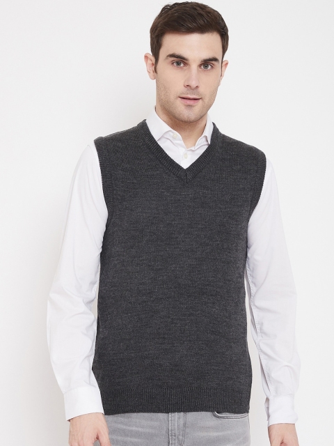 NEVA Men Grey Solid Woollen Pullover Sweater