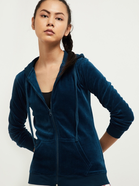 max Women Blue Solid Sporty Jacket