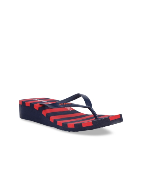 Bata Women Navy Blue & Red Striped Thong Flip-Flops