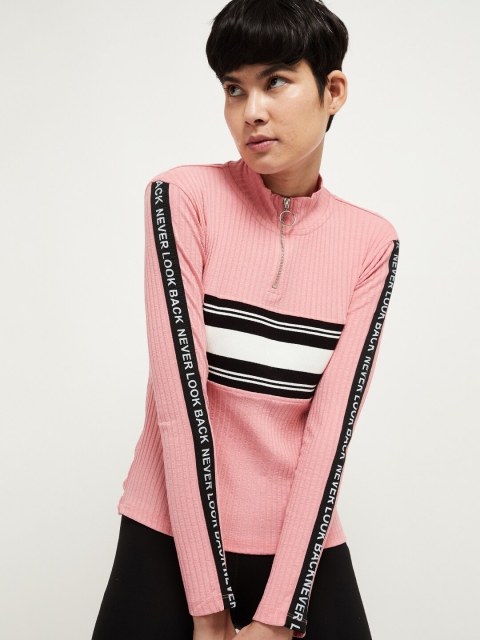 max Women Pink & Black Striped Top
