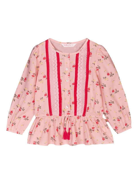 Budding Bees Girls Pink Floral Printed Peplum Top