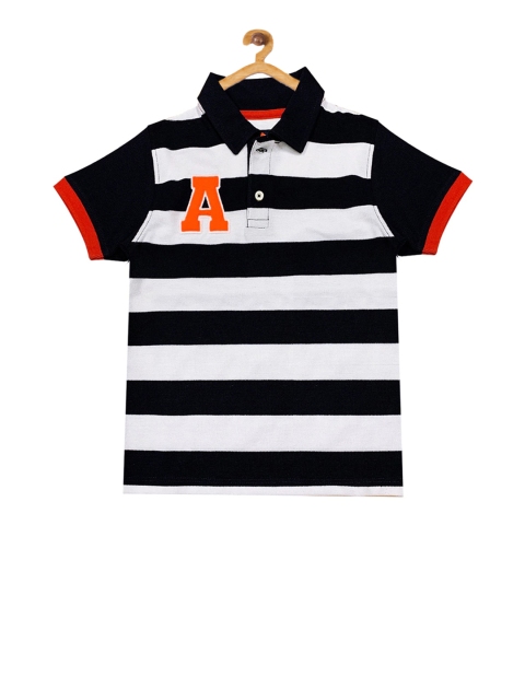 Cherry Crumble Boys White & Black Striped Polo Collar T-shirt