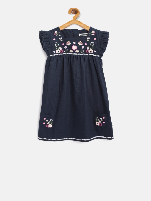 Cherry Crumble Girls Blue Embroidered A-Line Dress