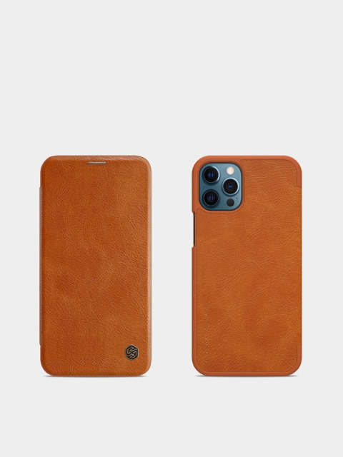 TREEMODA Brown Solid iPhone 12 ProMax Leather Flip Mobile Case