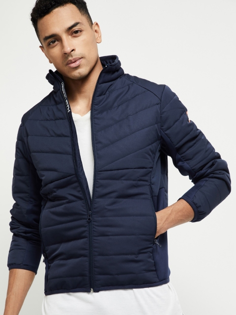 max Men Navy Blue Solid Padded Jacket
