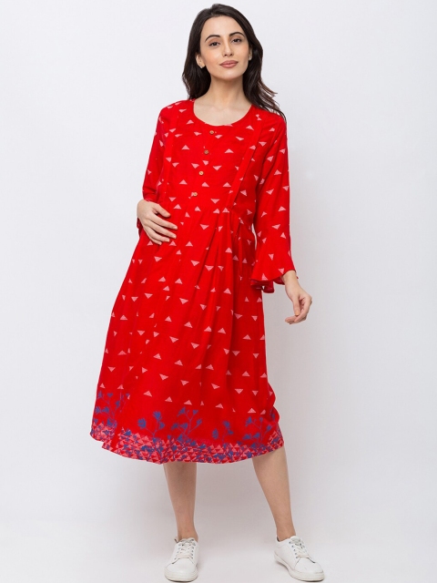 MomToBe Women Red Printed A-Line Maternity Dress