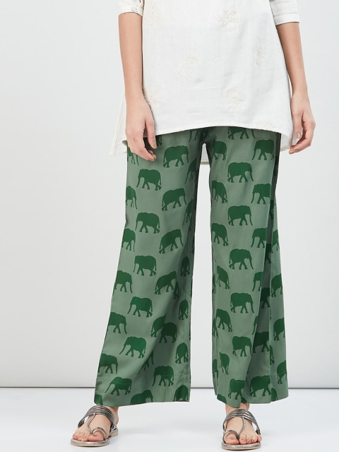max Women Green Regular Fit Printed Parallel Trousers