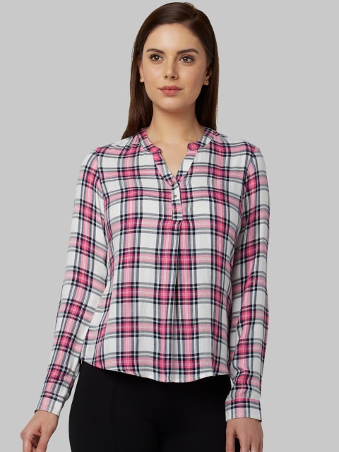 Park Avenue Woman White & Pink Checked Top