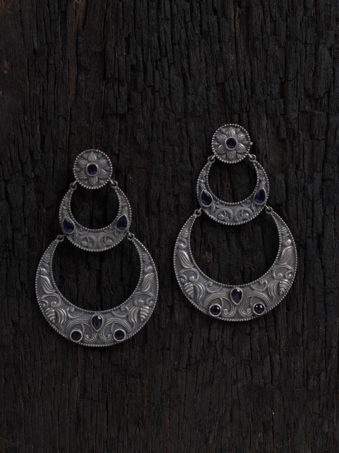Shoshaa Silver-Plated Blue Oxidised Circular Chandbalis