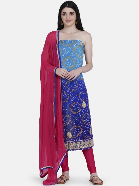 BOMBAY SELECTIONS Blue & Pink Silk Georgette Unstitched Dress Material