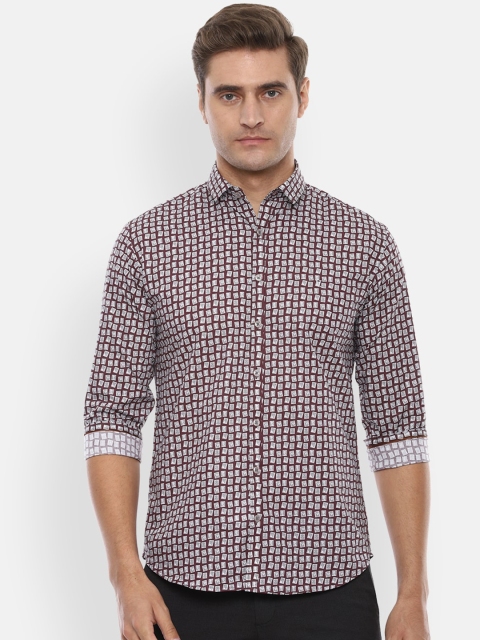 V Dot Men Maroon Slim Fit Printed Casual Shirt