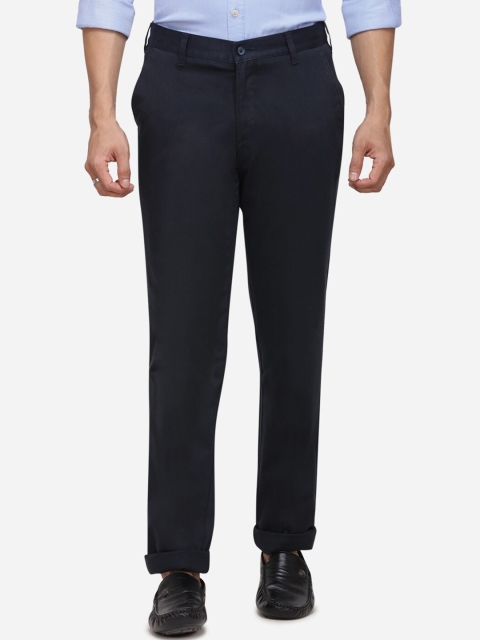 Greenfibre Men Blue Smart Regular Fit Solid Regular Trousers