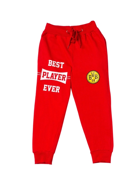 RAINE AND JAINE Boys Red & White Printed Soccer Joggers