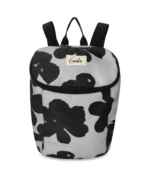 Genie Unisex Black & Grey Floral Print Backpack