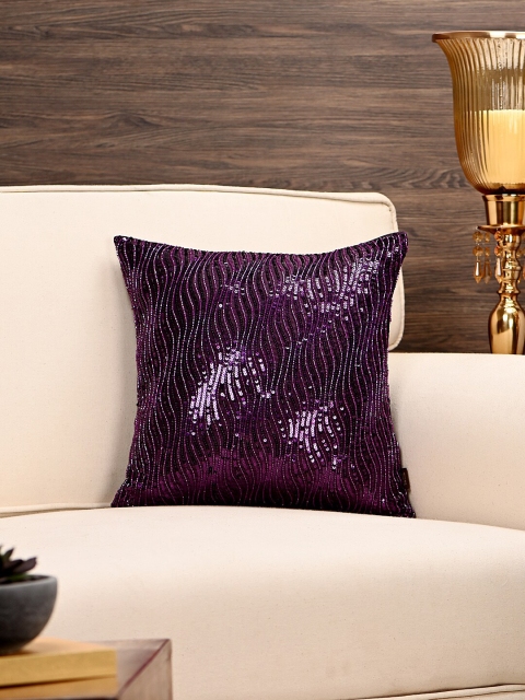Pure Home and Living Purple Embellished Square Cushion Cover