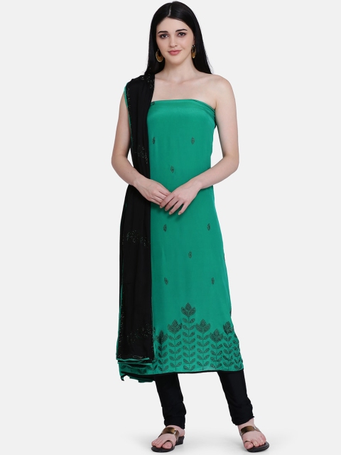 BOMBAY SELECTIONS Sea Green & Black Embellished Unstitched Dress Material