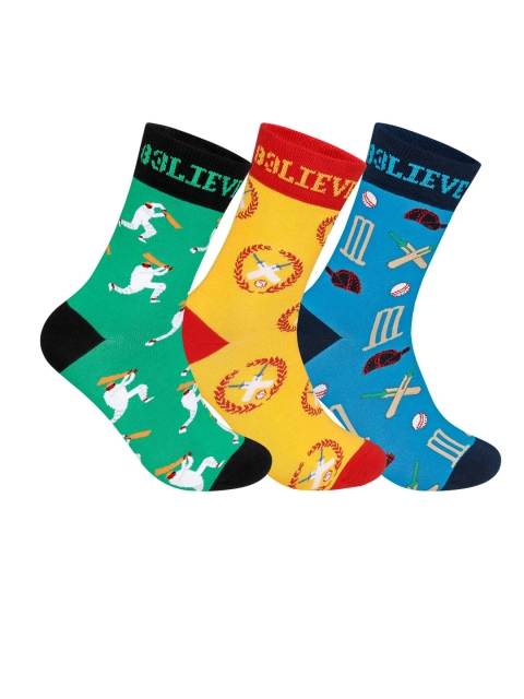 Supersox Unisex Pack Of 3 Patterned Calf-Length Socks, Blue