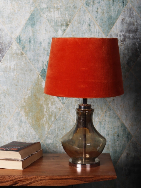 Grated Ginger Orange Self Design Contemporary Table Lamp with Shade