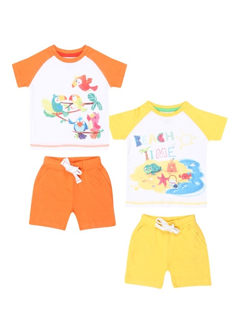 Nap Chief Infants Orange & Yellow Set of 2 Printed T-shirt with Shorts